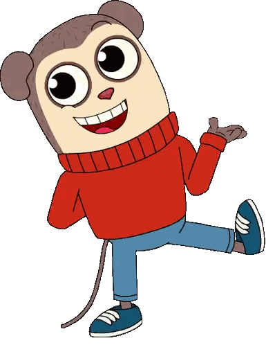 A Cartoon Monkey Wearing A Red Sweater And Blue Pants Sticker