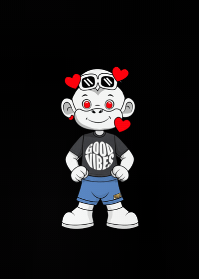 A Cartoon Monkey Wearing A Shirt That Says Good Vibes GIF