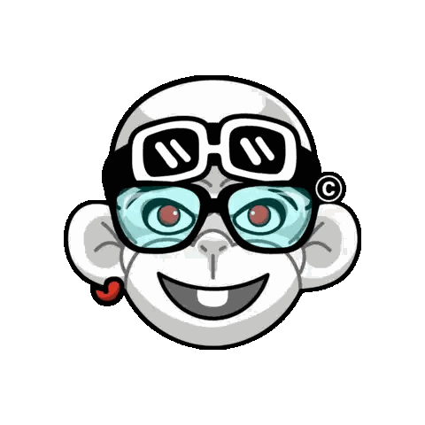 A Cartoon Monkey Wearing Glasses And Goggles With A Copyright Symbol Sticker