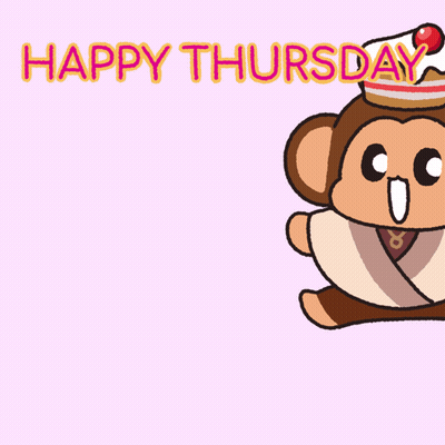 A Cartoon Monkey With A Cake On Its Head And The Words Happy Thursday GIF