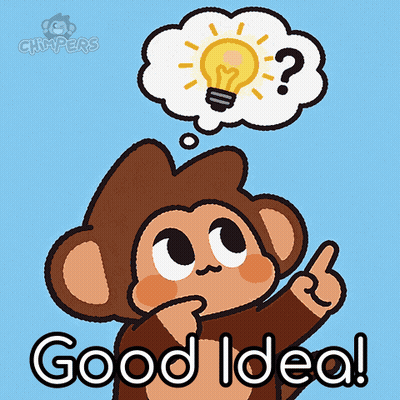 A Cartoon Monkey With A Light Bulb And A Question Mark In A Thought Bubble Says " Good Idea " GIF
