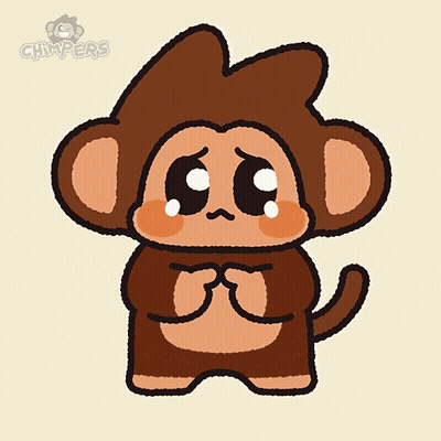 A Cartoon Monkey With A Sad Look On His Face And The Word Chimpers On The Bottom Right GIF
