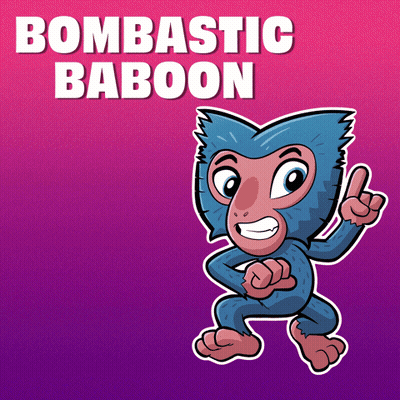 A Cartoon Monkey With The Words Bombastic Baboon Behind It GIF