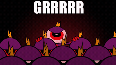 A Cartoon Monster Is Surrounded By Purple Balls And The Words Grrrr Are Above Him GIF