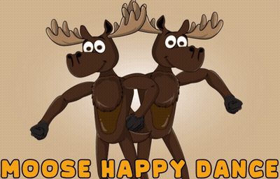 A Cartoon Moose Dancing With The Words Moose Happy Dance Below It GIF