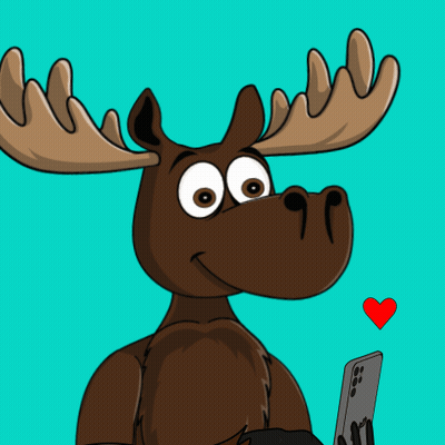 A Cartoon Moose Holding A Cell Phone With A Red Heart On It GIF