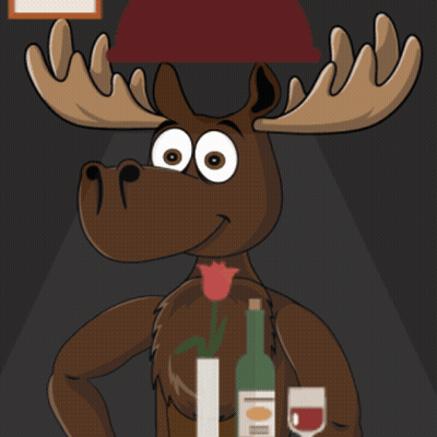 A Cartoon Moose Is Holding A Bottle Of Wine And A Vase Of Flowers GIF