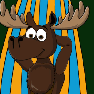 A Cartoon Moose Is Standing In Front Of A River GIF