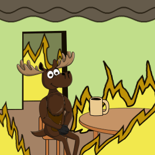 A Cartoon Moose Sits At A Table With A Cup Of Coffee GIF