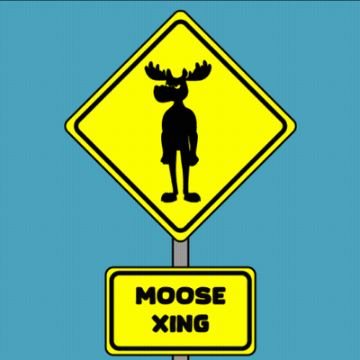 A Cartoon Moose Standing Next To A Moose Xing Sign GIF