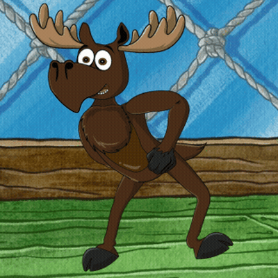 A Cartoon Moose Standing On A Green Field GIF