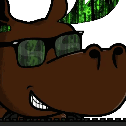 A Cartoon Moose Wearing Sunglasses And A Hat With Numbers On It Sticker