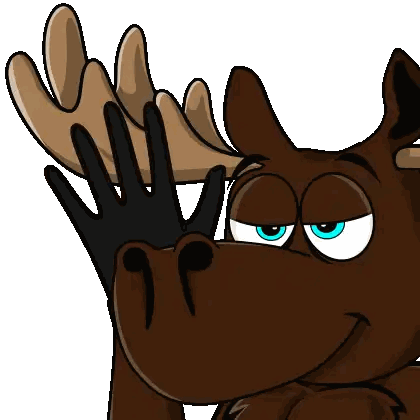 A Cartoon Moose With Blue Eyes And A Black Glove On His Antlers Sticker