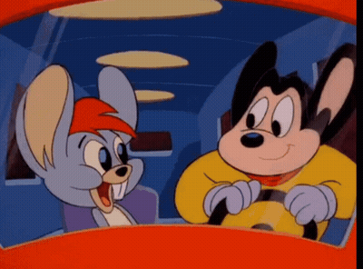 A Cartoon Mouse And A Mickey Mouse Are Driving A Car GIF