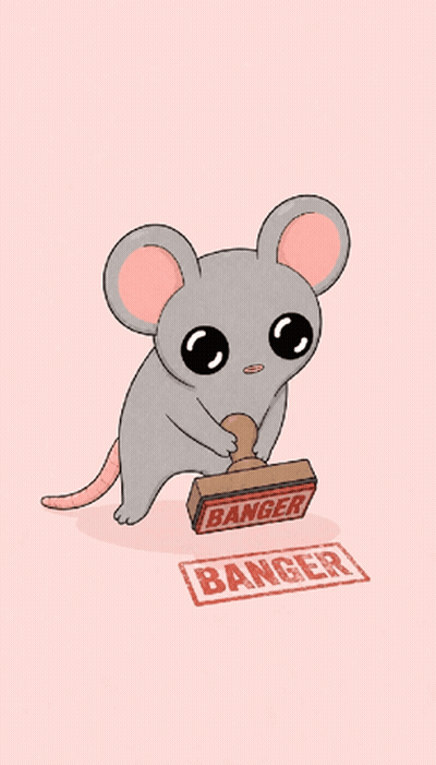 A Cartoon Mouse Holding A Stamp That Says Banger GIF