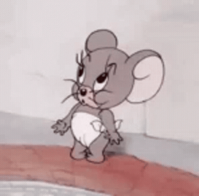 A Cartoon Mouse In A Diaper Is Yawning While Standing Next To A Pool . GIF