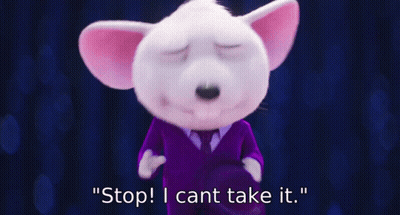 A Cartoon Mouse In A Purple Suit Says " Stop ! I Cant Take It " GIF