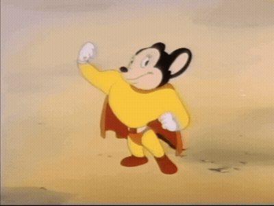 A Cartoon Mouse Is Dressed In A Yellow Superhero Costume GIF