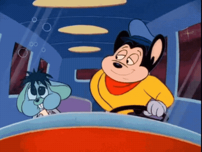A Cartoon Mouse Is Driving A Car Next To A Smaller Mouse GIF