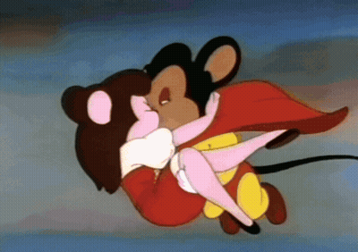 A Cartoon Mouse Is Holding A Woman In His Arms GIF