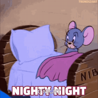 A Cartoon Mouse Is Laying In A Bed With The Words Nighty Night Above Him GIF