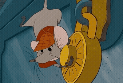 A Cartoon Mouse Is Laying On Its Back Next To A Padlock With The Words Quiet Written Below It GIF