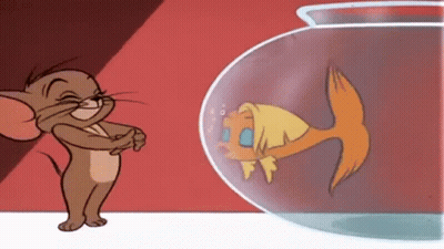 A Cartoon Mouse Is Looking At A Fish In A Bowl GIF