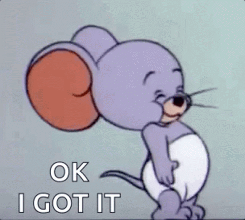 A Cartoon Mouse Is Saying `` Ok I Got It '' While Standing On A Blue Background . GIF