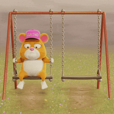 A Cartoon Mouse Is Sitting On A Swing Wearing A Pink Grind Hat GIF