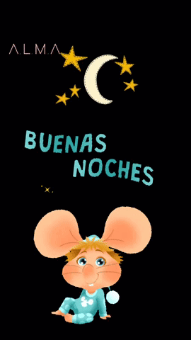 A Cartoon Mouse Is Sitting Under A Crescent Moon With The Words Buenas Noches Below It GIF