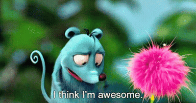 A Cartoon Mouse Is Standing Next To A Pink Flower And Saying I Think I 'M Awesome . GIF