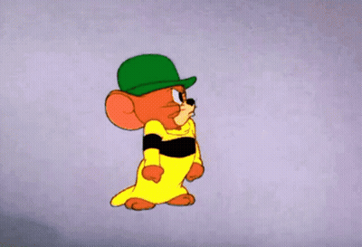 A Cartoon Mouse Wearing A Green Hat And A Yellow And Black Outfit GIF