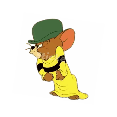 A Cartoon Mouse Wearing A Green Hat And A Yellow Dress Sticker