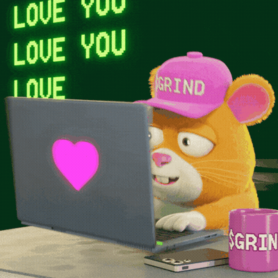 A Cartoon Mouse Wearing A Pink Hat That Says Grind GIF