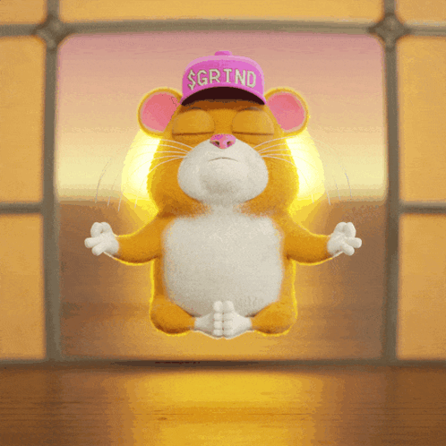 A Cartoon Mouse Wearing A Purple Hat That Says Grind GIF