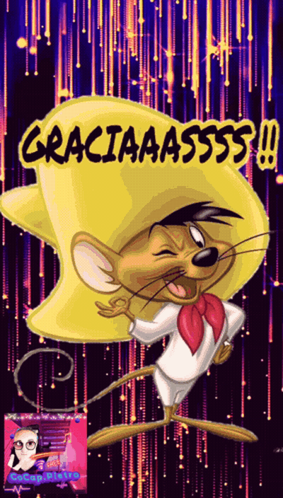 A Cartoon Mouse Wearing A Sombrero And A Red Scarf Says Gracias GIF