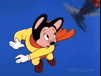 A Cartoon Mouse Wearing A Yellow Cape And Gloves Is Flying Through The Air GIF