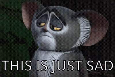 A Cartoon Mouse With A Sad Look On His Face And The Words This Is Just Sad Below Him GIF