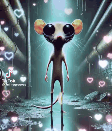 Cartoon Mouse With Big Eyes Surrounded By Hearts GIF