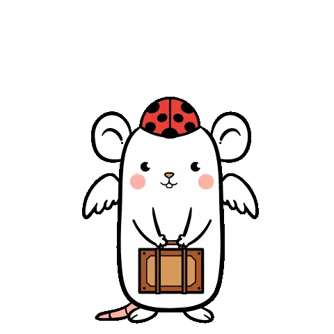 A Cartoon Mouse With Wings And A Ladybug Hat Is Holding A Suitcase And Says Thanks ! Sticker