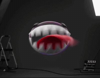 A Cartoon Mouth With A Red Tongue Sticking Out Is Floating In The Air GIF