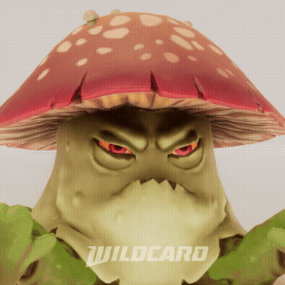 A Cartoon Mushroom With Red Eyes And The Word Wildcard On The Bottom Right GIF
