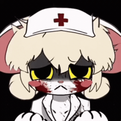 A Cartoon Nurse With A Bloody Face And A Red Cross On Her Hat GIF