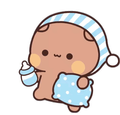 A Cartoon Of A Baby Bear Holding A Pillow And A Bottle Of Milk Sticker
