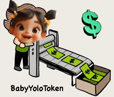 A Cartoon Of A Baby Holding A Conveyor Belt With Money On It And The Words Baby Yolotoken Below It GIF