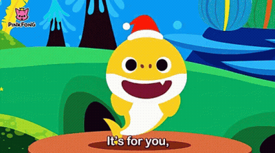 A Cartoon Of A Baby Shark Wearing A Santa Hat With The Words It 'S For You Below It GIF