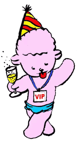 A Cartoon Of A Baby Wearing A Party Hat And Holding A Wine Glass Sticker
