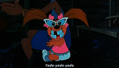 A Cartoon Of A Baby Wearing Sunglasses Is Being Held By A Man And Says Yada-Yada-Yada GIF