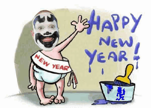 A Cartoon Of A Baby With A New Year Ribbon GIF