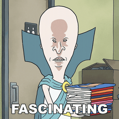 A Cartoon Of A Bald Man Holding A Stack Of Cds With The Word Fascinating Below Him GIF